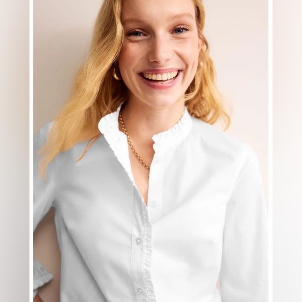 Boden Phobe Cotten Ruffled Button Down Shirt